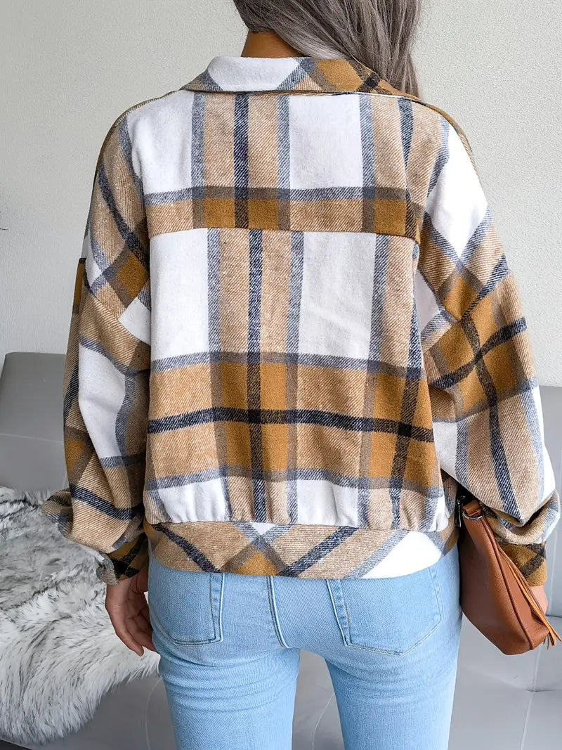 Cropped Plaid Flannel Jacket