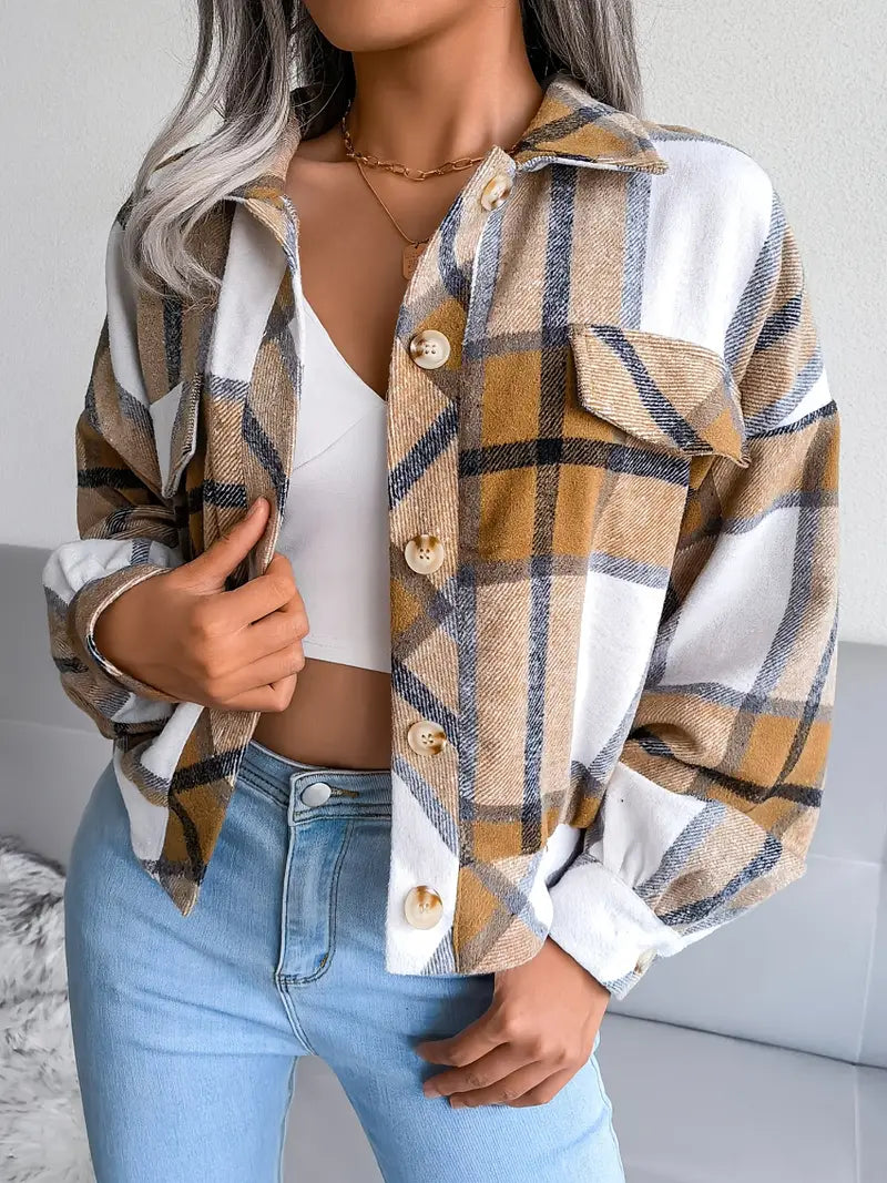 Cropped Plaid Flannel Jacket